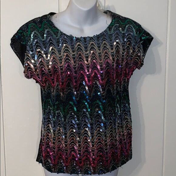 Fantastic VTG 80s multi colored sequined top - Picture 1 of 6